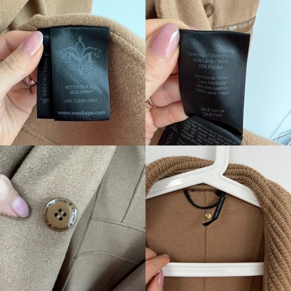 Mackage Camel Brown Tessa Wool Coat Leather Trim - Picture 10 of 12